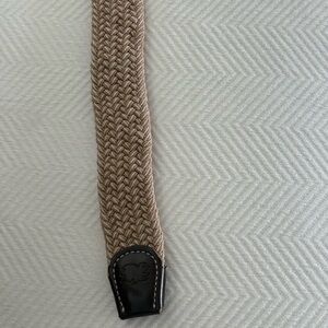 Tan and Black Woven Bag with Textured Strap